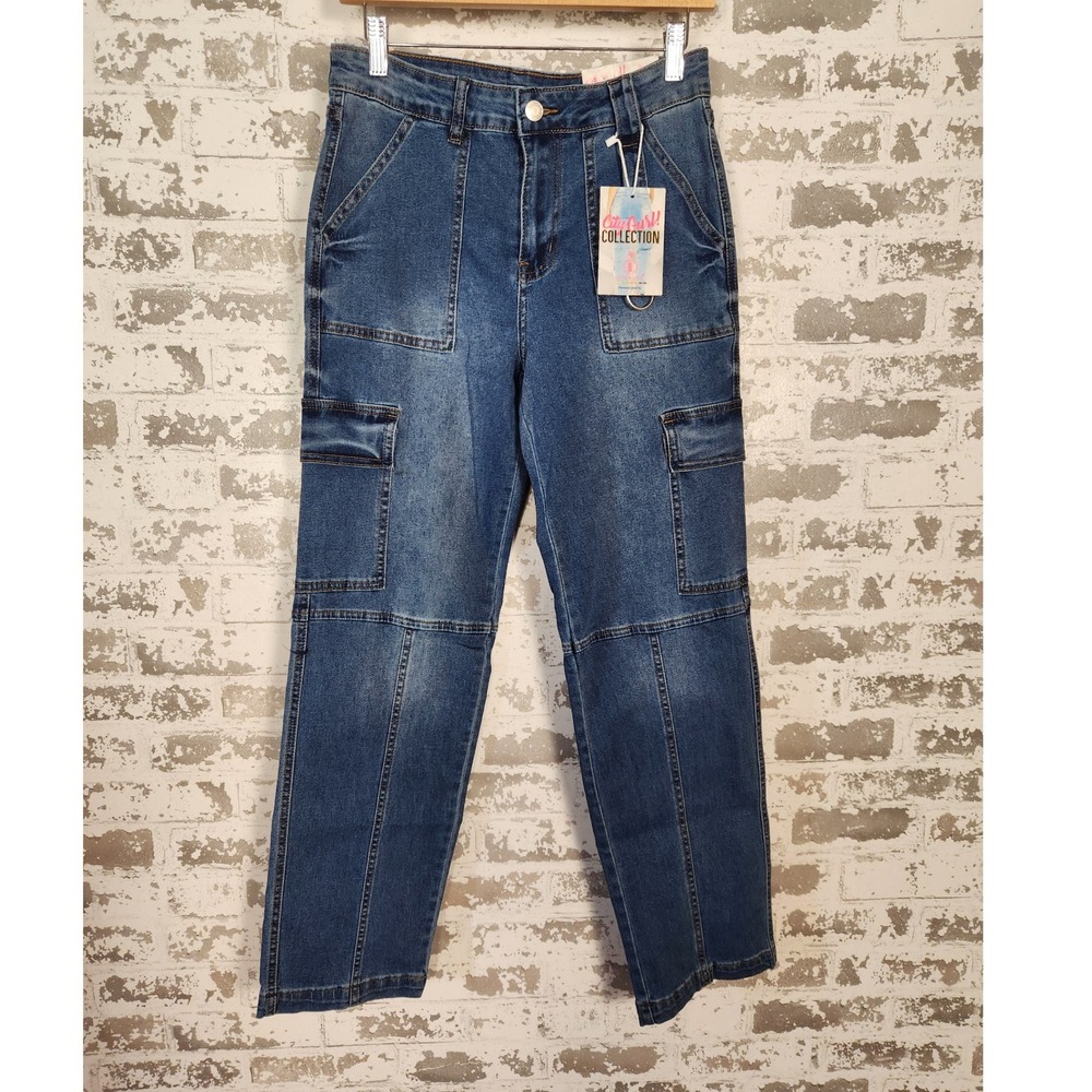 City Girl Collection Elite Jeans‎ Women 9 29 Cargo Dark Wash Denim High Waist
